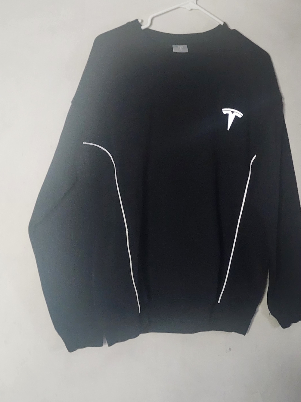 Tesla Black Crewneck Sweater with White Piping